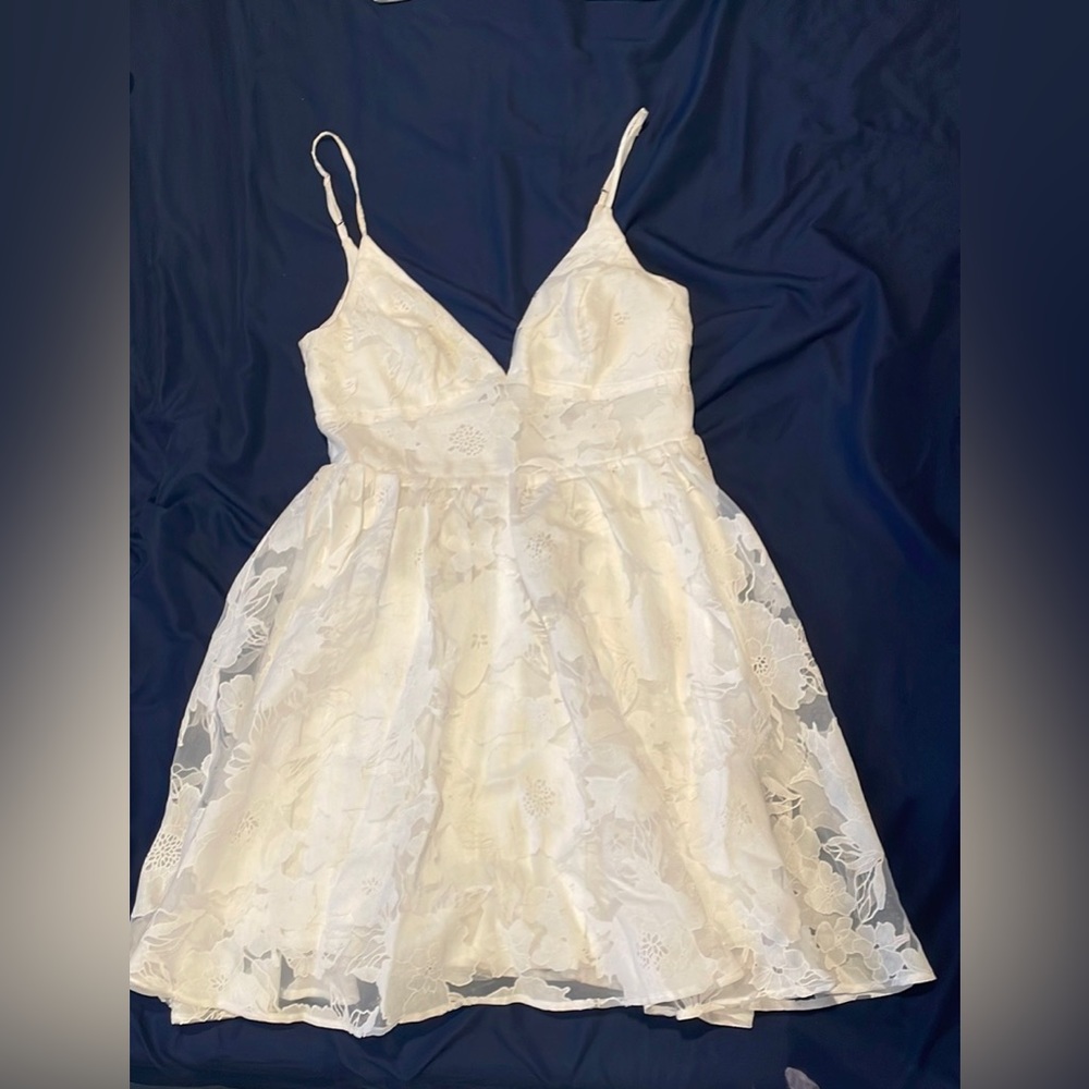 Lulus Floral Feelings White Floral Jacquard Babydoll Mini Dress